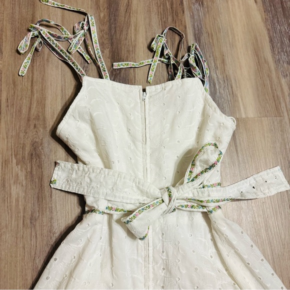 Vintage Phase II 1970s Eyelet Lace Maxi Dress, Floral Spaghetti Straps. - Picture 4 of 5